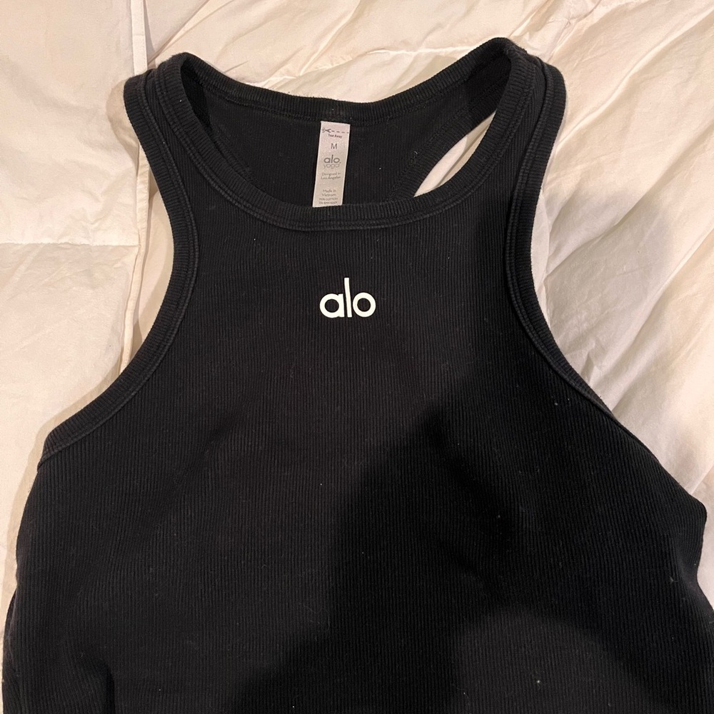 Alo Black Aspire Tank Ribbed Tank Top